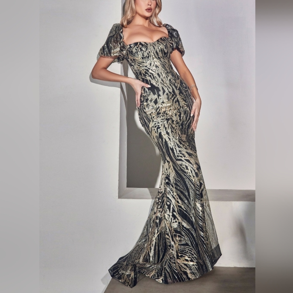 COPY - Black/gold,blue/gold mermaid long formal evening prom pageant party dress